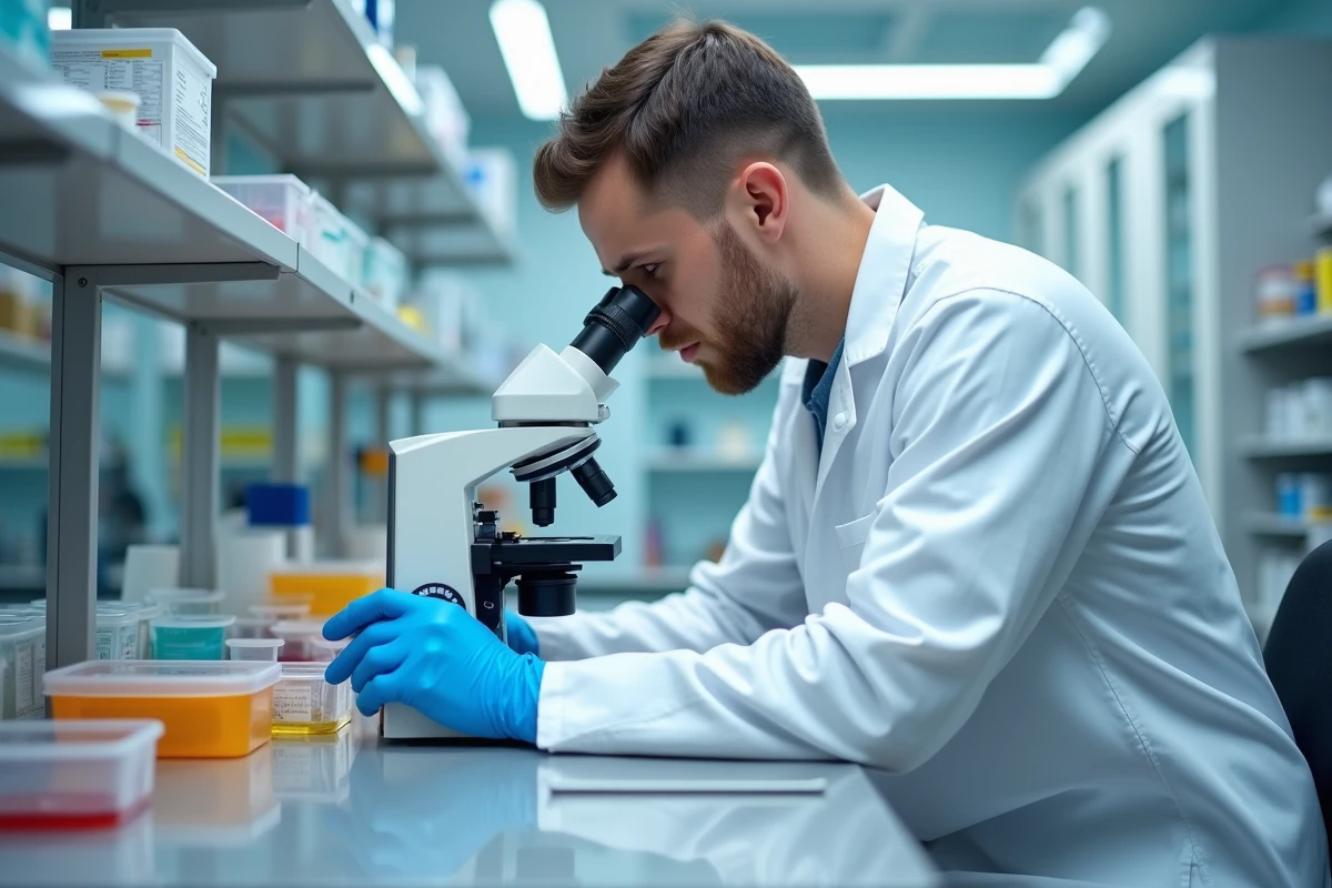 Chercheur en biomédecine analysant des échantillons cellulaires pulmonaires en laboratoire pour de nouvelles thérapies